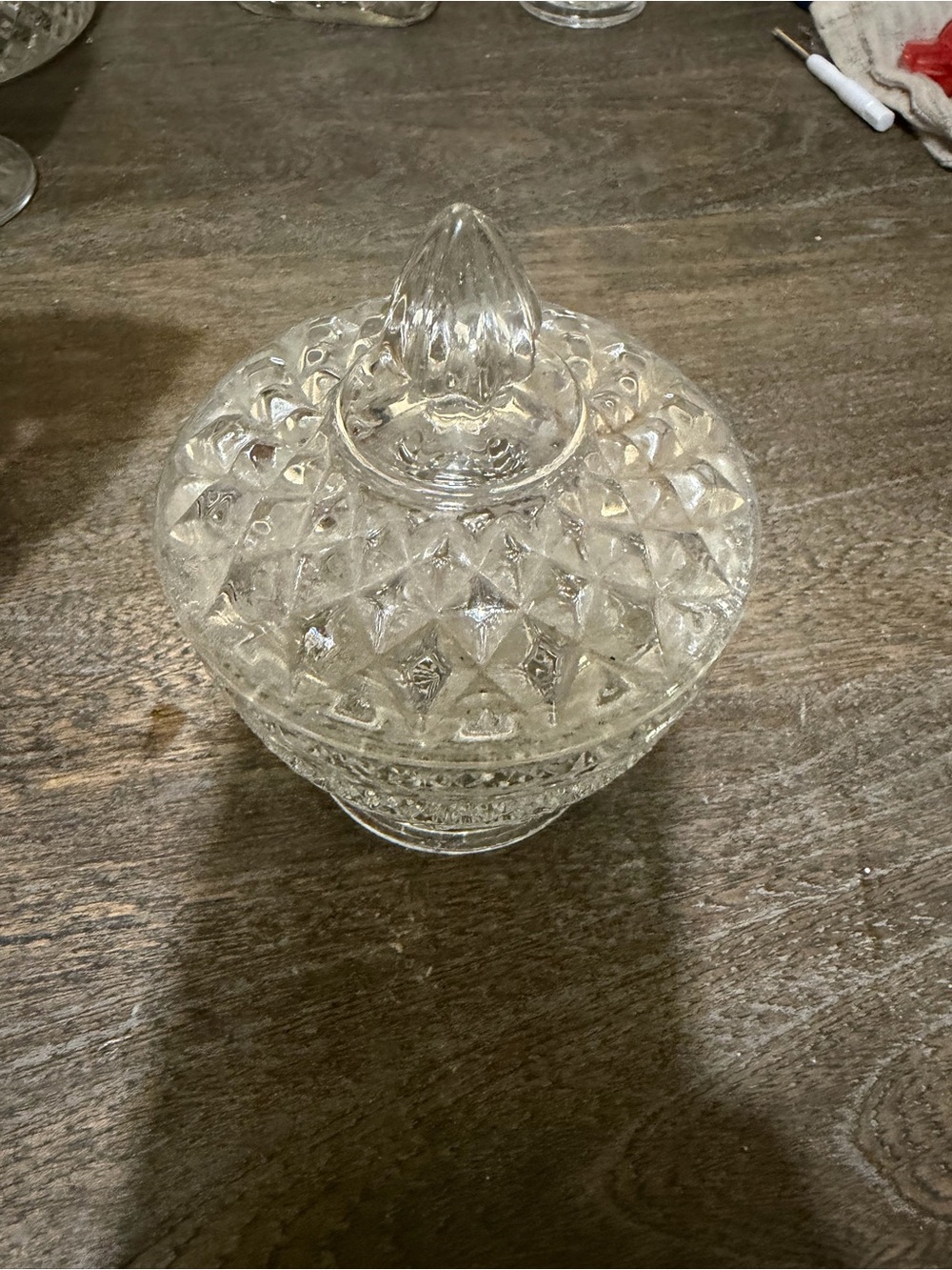 Clear Pressed Glass Lidded Candy Dish Or Sugar Dish. Anchor Hocking